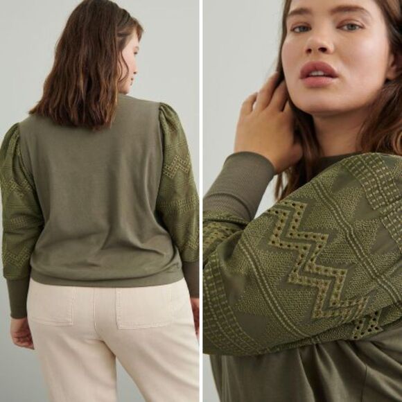 NWT Anthropologie Helen Lace Sleeve Mock Neck Top | L Petite - Picture 2 of 6